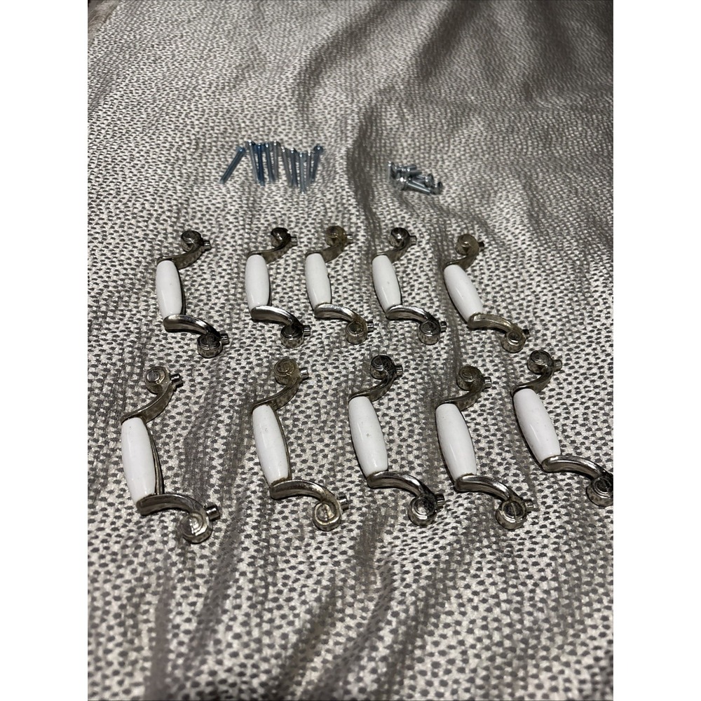 Vtg 10 Belwith Chrome Porcelain white Cabinet Pulls handles 3" Center On Center